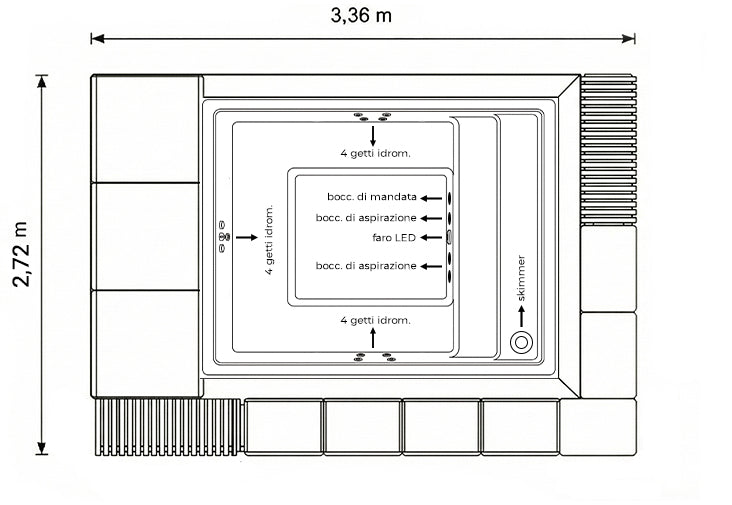 Piscina Fuori terra 3,00x2,36 h.0,83 cm Divanetti inclusi